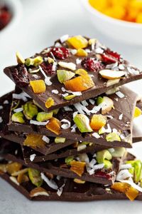 This lightly sweetened Dark Chocolate Bark is made in minutes and loaded with dried fruits, nuts, coconut and sea salt. It's the perfect quick-fix snack or dessert for any occasion!