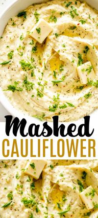 Creamy Mashed Cauliflower - Mash cauliflower florets into a creamy, healthy, and delicious low-carb substitute for mashed potatoes! A comforting, buttery, and garlicky Mashed Cauliflower recipe that is VERY easy to make and it’s done in just 15 minutes! #mashedcauliflower #cauliflowermashedpotatoes #healthy #lowcarbrecipes  #vegetarian #sidedish