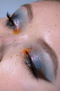 Blue orange sparkly makeup Синий блестящий макияж