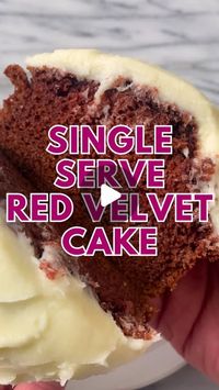 Kathleen ~ Easy, Everyday Recipes on Instagram: "SINGLE SERVE RED VELVET CAKE 🍰 Follow @KathleensCravings for more single serve dessert recipes and grab the recipe below! ⬇️ 

Ramekin Size -  I used one large (10 ounces and ~3.5-4 inches wide) ramekin but you can use a bigger ramekin or smaller ramekins and just adjust the bake time. 

Serves 1-2 people.

Cake Batter
* 2 tablespoons oil, such as canola or vegetable oil
* 1/4 cup white granulated sugar
* 1 egg white
* 1/4 teaspoon vanilla extract
* 1/4 tsp distilled white vinegar
* 2-3 drops red food coloring, depending on how red you like your cake 
* 1/2 tablespoon cocoa powder
* 1/4 cup all purpose flour
* 1/8 teaspoon baking soda
* 1/8 teaspoon salt
* 2 tablespoons buttermilk (or 2 tbs milk + 1/4 tsp vinegar - let it sit for a few minu