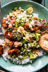 Spicy Chipotle Honey Salmon Bowls | halfbakdharvest.com