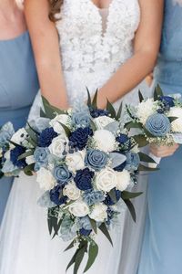 Custom Bouquet Cascade Slate Dusty Steel Blue Navy Sola Wood - Etsy