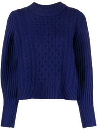 royal blue lambs wool knitted construction crew neck long sleeves ribbed cuffs and hem