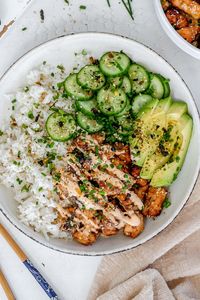 Spicy Salmon Bowls with Coconut Rice