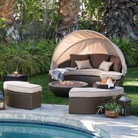 Belham Living Rendezvous All Weather Wicker 36 in. Sectional Daybed Fire Pit Conversation Set | Hayneedle