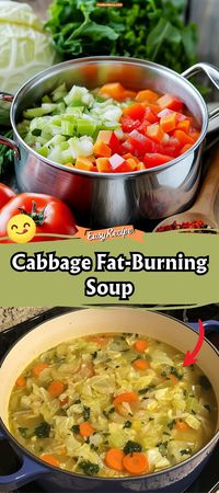 Kickstart your health goals with Cabbage Fat-Burning Soup, a wholesome and hearty dish packed with cabbage, onions, tomatoes, and green peppers. This soup is not only low in calories but also rich in nutrients, making it an ideal choice for a detox day or as part of a weight management plan. #CabbageSoup #HealthyEating #DetoxSoup