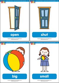 Practice opposites with flashcards for the Super Simple Learning version of "Open Shut Them." #preK #Kindergarten #ESL