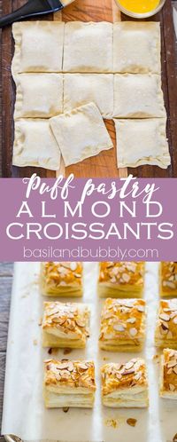 Easy croissants recipe that is just as fast and almost as easy as making the Pillsbury crescents. These are filled with almond and made with frozen puff pastry dough to make a quick last minute brunch or breakfast.