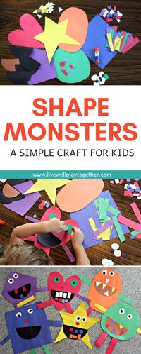 Shape Monsters are an easy way to teach shapes and colors to kids and make a great Halloween craft. This shape monster craft is easy to put together and lots of fun to create! Perfect for preschoolers and kindergarteners. From livewellplaytogether.com | #shapemonsters #teachingshapes #shapesactivity #preschoolshapes #learnshapes #halloweencrafts