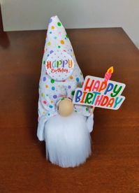 Make someone smile on their special day with this cute little birthday gnome.  He stands about 6 inches tall, but he's full of birthday wishes! * There are also 2 other birthday gnome designs you can choose from in my shop.  **THIS IS A SMALLER GNOME. Great size for a desk, windowsill, etc. Please Refer to the size above before placing your order.