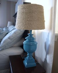 DIY sisal rope lamp shade on a teal base