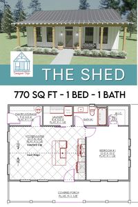 Introducing The Shed- a one-bedroom, one-bathroom home with an open floor plan. A dedicated laundry room adds practicality, while the spacious bedroom boasts a generous walk-in closet. There is also a dedicated pantry with exterior access for quick grocery unloading. This tiny home design redefines compact living with its unique architectural charm and thoughtful design.