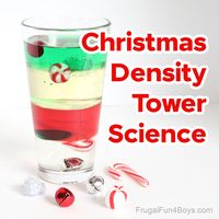 This Christmas density tower science experiment is such a fun holiday STEM activity for kids! Test the density of holiday items.