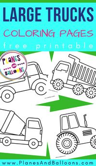 Free printable large trucks and cars coloring pages for toddlers and preschoolers. #coloring #prek #preschool #planesandballoons