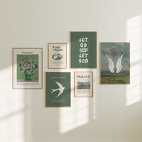 "See our full collection at https://www.olkeningpress.etsy.com Enhance your space with the timeless beauty of our Vintage Christian Wall Art Bundle in Sage Green. This printable wall art features some of our best sellers in the color Sage Green Wall Art, available as a digital download, combines the elegance of vintage art with the inspirational words of several popular bible verses. Fill your home with Scripture Verse Wall Art and Christian Aesthetic that will add warmth and beauty to your space. Prints Included: Psalm 23 Van Gogh John 14:16 The Comforter Fruit of the Spirit Retro Print Let Go and Let God Psalm 23 Vintage Print Psalm 91 Landscape Wings Print This Product Is An Immediate Digital Download WHAT YOU GET: FORMATS: JPG 300 DPI HIGH QUALITY in the following sizes: 4\" x 6\" 5\"