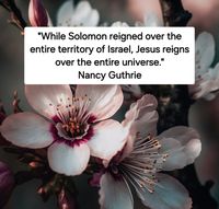 "While Solomon reigned over the entire territory of Israel, Jesus reigns over the entire universe. He told the disciples, “All authority in heaven and on earth has been given to Me.” (Matt. 28:18) 

"While Solomon had many wives, Jesus has only one bride. He loves her and gave Himself up for her. He has no intention of accommodating her worship of other gods but has cleansed her so that she might be holy and without blemish (Eph. 5:25-27)." Nancy Guthrie, 'The Son of David'.

Photo by Larry Clark - www.pixabay.com.