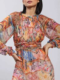 Buy Multi-Color Abstract Print Maxi Dress Online - Label Ritu Kumar India Store View