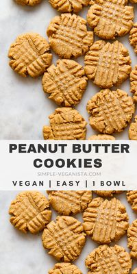 Vegan Peanut Butter Cookies - Easy to make and easier to eat, thick, soft and chewy homemade peanut butter cookies made in 1 bowl with peanut butter, flour, sugar, vanilla and almond milk are the best!