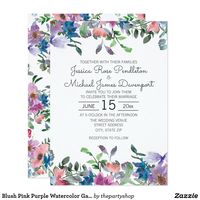 Blush Pink Purple Watercolor Garden Floral Wedding Invitation