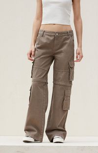 PacSun Tan Zip Off Low Rise Baggy Cargo Jeans | PacSun