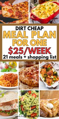 Cheap Meal Plan for One ($25 per Week for 21 Meals). This detailed cheap meal plan for one includes a detailed grocery shopping list (with prices), plus 21 meal options for persons on a tight budget. healthy cheap meal plan for one, one week cheap healthy meal plan, cheap healthy weekly meal plan for one, cheap meal plans for one shopping lists, easy cheap meal plan for one, cheap weekly meal plan, cheap diet meal plan, cheap easy weekly meal plan, easy cheap weekly meal plans, cheap and easy weekly meal plan