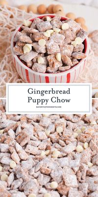 In this Gingerbread Puppy Chow, sweet, spiced chocolate coats crispy Cinnamon Chex for a snack you'll want to keep around all year!