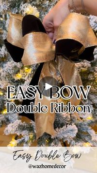 4.1K views · 2.4K reactions | Here’s how to make a Double Ribbon Bow 🎀 Save for Later. Steps Below ⬇️ 

Comment LINK for wired ribbon and steps for this EASY BOW!

✨ Cut three different lengths of ribbon. Two of each color ribbon. I did 18, 20, and 22 inches. 
✨ Grab the 22 inch ribbons. Make a loop, pinch together the center, and tie with floral wire. This will be the back bow. 
✨ Repeat with 20 inch ribbons. This will be the front bow. 
✨Use a piece of floral wire to tie together the two bows and the center of the 18 inch ribbons. 
✨ Fluff the bow and cut the ends of the 18 inch ribbon with a flag tail end. 

#ribbon #diyribbon #deckthehalls #easydecor #diy #diyhome #diychristmas #holidayprep #decoratingtips #tipsandtricks #christmasribbon #holidaydecor #neutral #neutralhome #modern #mo