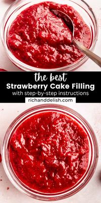 This easy strawberry cake filling is made with fresh juicy strawberries, uses only 4 ingredients, and comes together in 20 minutes!