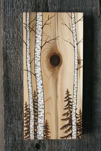 Birch Trees Art Block Wood burning by TwigsandBlossoms on Etsy