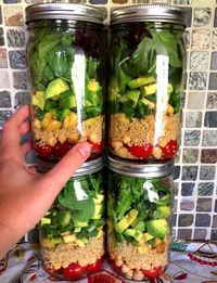 This amazing chickpea quinoa mason jar salad is so fresh, healthy, filling and delicious! That's a lunch to look forward to! If you find it to be a challenge to eat healthy lunches, you need to start making mason jar salads!  Eating healthy will be so easy when you have this amazing chickpea quinoa mason jar salad waiting for you in the fridge!  Grab a mason jar with a salad and your healthy quinoa lunch is here! Delicious! Beautiful layers of cherry tomatoes, chickpeas, quinoa, zucchini, ...