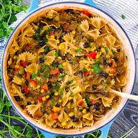 One Pot Cheesy Taco Pasta with Ground Beef - Bowl of Delicious