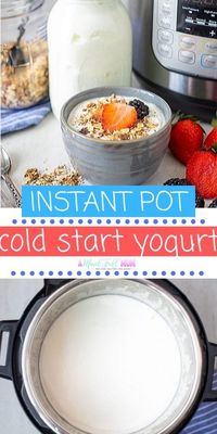 Homemade Yogurt has NEVER been easier than with this Cold Start Instant Pot Yogurt. Two ingredients and time is all you need to have perfect, creamy, thick yogurt. Cold start yogurt is lower in sugar and carbs than traditional yogurt. It is also higher in protein. 