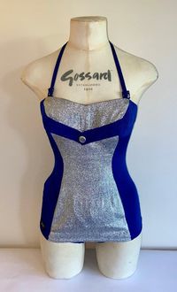 1950s Fashion-Vintage Swimsuit in blue and grey with a gorgeous sparkly panel which isn’t just pretty it’s flattering as well! It has detachable halter neck strap and is just a generally gorgeous piece! Great item for your Summer Style. #1950s #1950sfashion #summer #Swimsuit #bathingsuit #vintageswimsuit #50s