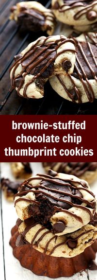 2-ingredient brownie center stuffed inside chocolate-chip cookies. Easy, creative, delicious!