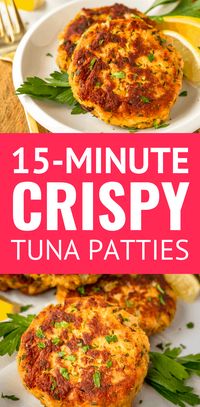 15-Minute Crispy Fried Tuna Patties -- this easy tuna patties recipe is a super quick, easy, and healthy dinner idea! Adding a touch of mayo keeps these tuna cakes tender on the inside, yet crunchy & delicious on the outside... | canned tuna patties | how to make tuna patties | healthy tuna patties | tuna patties with bread crumbs | tuna patties with crackers | fried tuna patties | tuna patty recipe | tuna cake recipe #cannedtuna #tunarecipes #tunapatties #tunapatty #easyrecipe