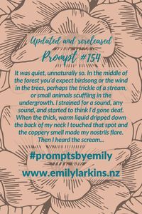 Fantastic updates of Emily's original writing prompts designed to get creative ideas flowing! #PromptsByEmily #WritingPrompts #WritingPrompt #StoryPrompts #WritingInspiration #Prompt #Prompts #StoryStarters #WritingInspiration #Prompt #Writing #CreativeWriting #CreativeWritingIdeas #EmilyLarkins #EmilyLarkinsAuthor #Preptober #AmWriting #WritersOfPinterest #ThrillerPrompt #HorrorPrompt #MysteryPrompt #ActionPrompt #SciFiPrompt #FantasyPrompt