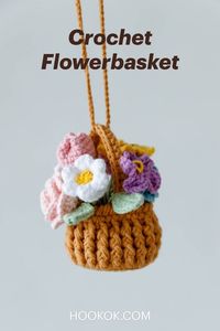 How to crochet a Flowerbasket Car Hanging. Free pattern with video tutorial.