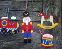 toy soldier, train, rocking horse, drum felt ornament