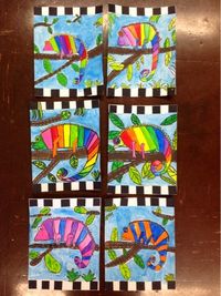 4th grade is finishing up these fantastic chameleons this week! We drew our chameleons by picking out the basic shapes, such as a triangle ...