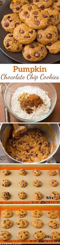 Pumpkin Chocolate Chip Cookies - just like the ones Grandma made! They are the BEST, one of my favorite fall cookies! Soft and cakey and loaded with chocolate chips and spices. A must have fall recipe!