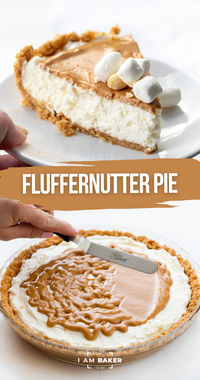 Fluffernutter Pie is a no-bake dessert made with a soft and smooth marshmallow filling topped with creamy peanut butter, all in a graham cracker crust.