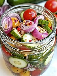 Pickled Cherry Tomatoes, Red Onions, and Cucumbers