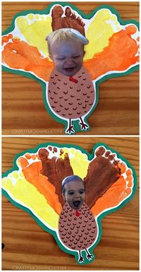 Make a personalized footprint turkey craft of your kiddos face! It's a fun art project for thanksgiving time.