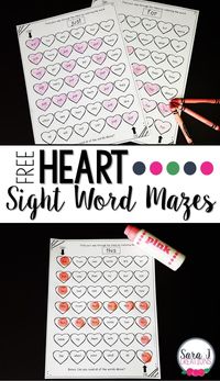 Free heart sight word printables perfect for kids on Valentine's Day.