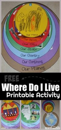 Kids will have fun while learning about the concentric circles where they live with this where do i live activity. In this where do i live printable activity children will learn how they live in a home, on a street, in a city, in a state, in a country, in a continent, on a planet in the milk way galaxy. Simply print this where we live preschool activities free pdf perfect for Expanding Horizons with preschool, pre-k, kindergarten, and first graders.