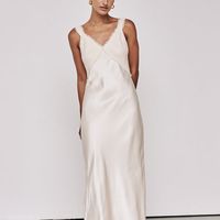 ELIAS CREAM SATIN LINEN MIDI DRESS