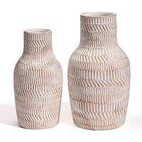 Limited-time deal: TERESA'S COLLECTIONS Ceramic Vase for Home Decor, Decorative Large Vases for Pampas Grass, Pottery Boho Rustic Vase for Flowers, Mantel, Living Room, Ideal Gifts for Fathers Day,Dad, 8.3"-Set of 2