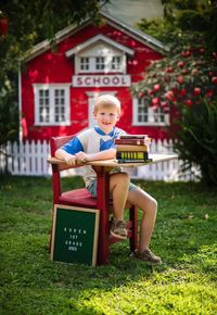 Kate Back to School Red House Apple Tree Fence Backdrop Designed by Ch