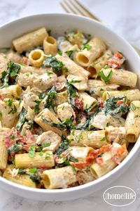 Creamy Dijon Chicken Pasta with Sun Dried Tomatoes and Spinach recipe via firsthomelovelife.com