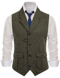 Men's Green Herringbone Waistcoat Customized for Formal Festive New Year Outfit